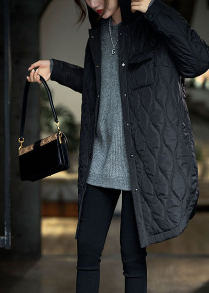Green Hooded Pockets Patchwork Fine Cotton Filled Winter Coats
