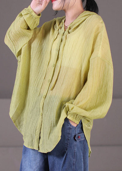 Green Hooded Wrinkled Cotton Upf 50+ Coat Jacket Long Sleeve