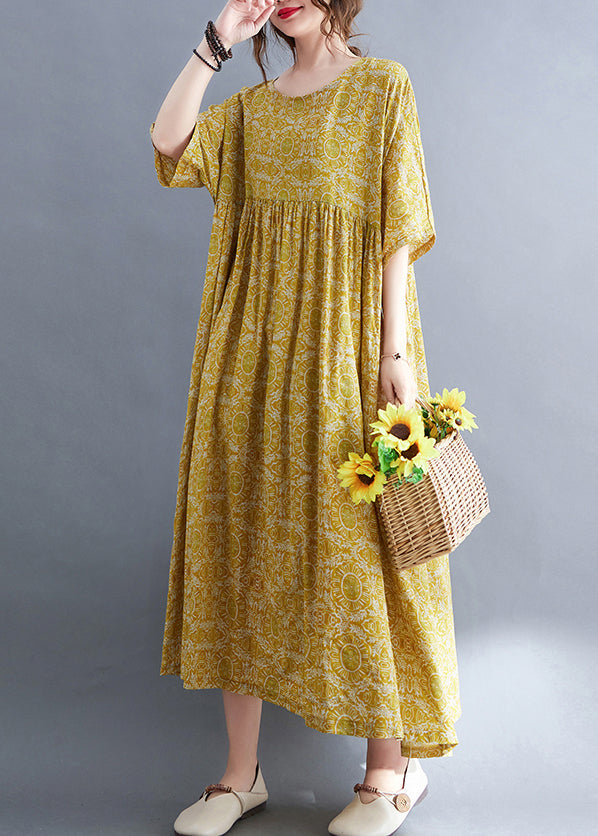 Green O-neck Print Patchwork Vacation Maxi Dresses Summer