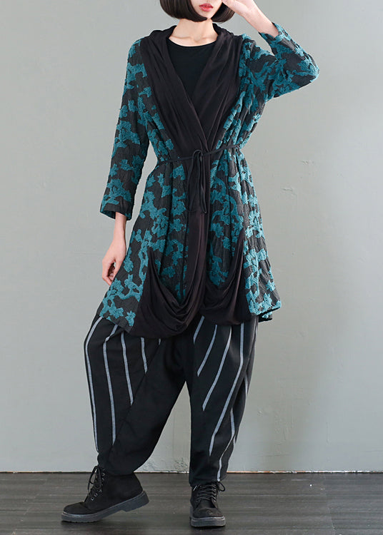 Green Oversized Patchwork Jacquard Cotton Cardigan Fall