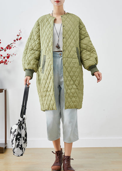 Green Oversized Plaid Fine Cotton Filled Parka Winter