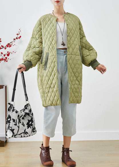 Green Oversized Plaid Fine Cotton Filled Parka Winter