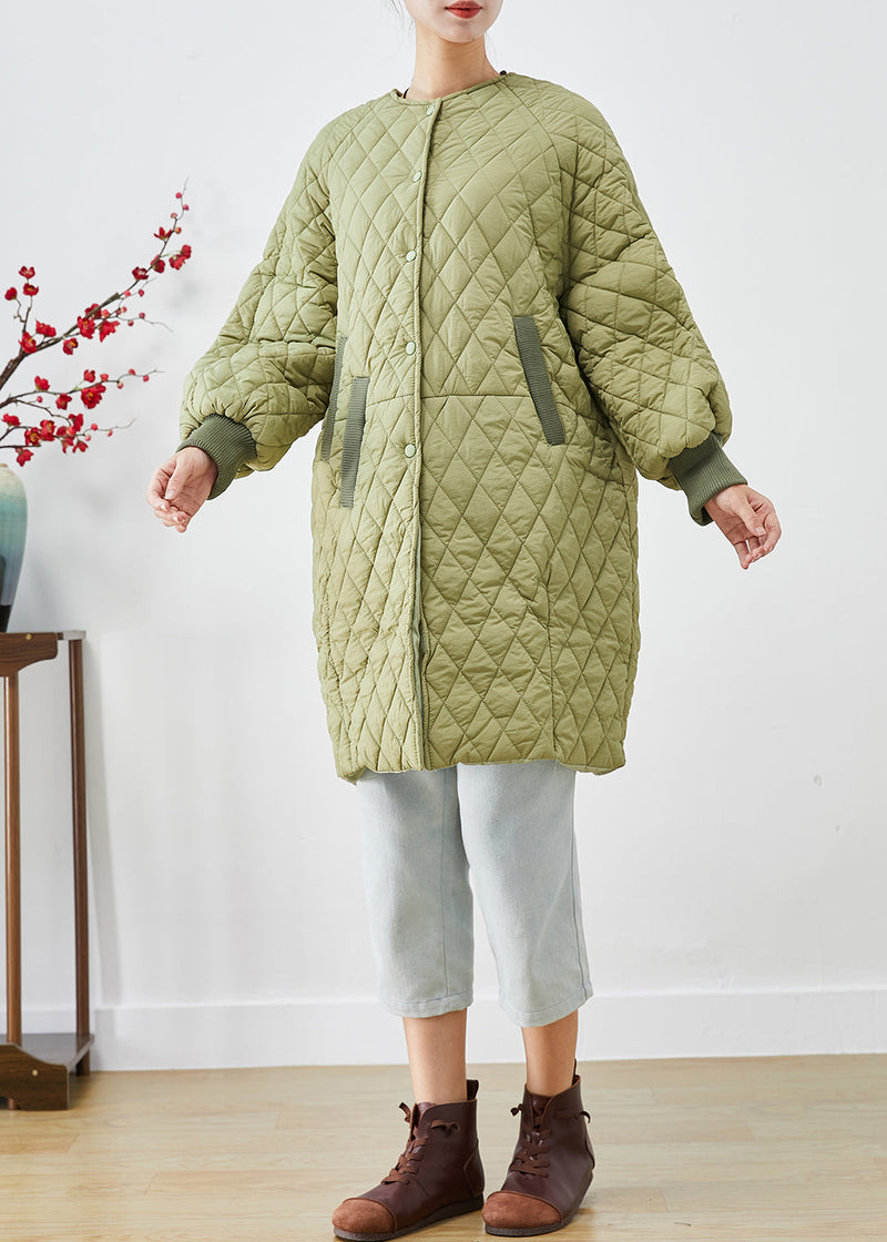 Green Oversized Plaid Fine Cotton Filled Parka Winter