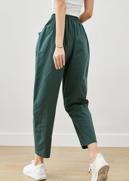 Green Oversized Pockets Cotton Harem Pants Fall