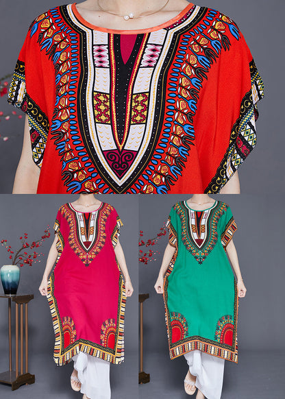 Green Oversized Print Cotton Maxi Dresses Summer