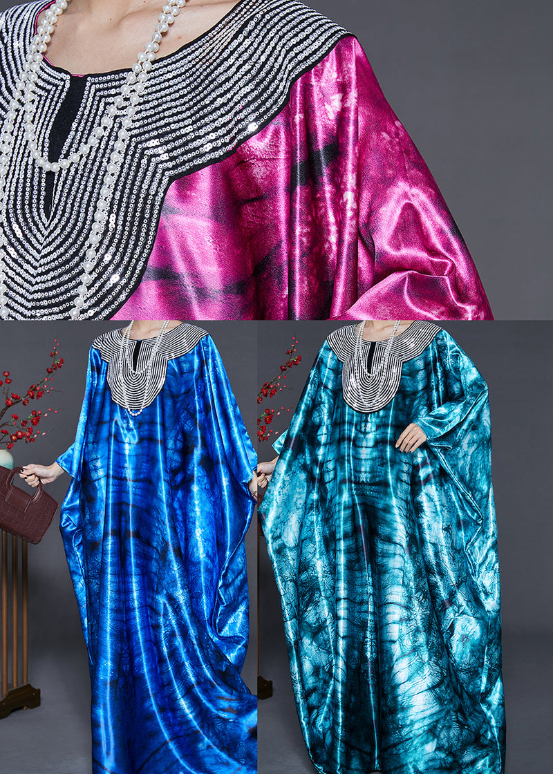 Green Oversized Tie Dye Silk Dress Batwing Sleeve