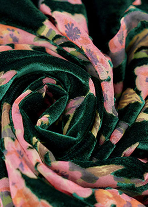 Green Patchwork Print Velour Dresses Winter