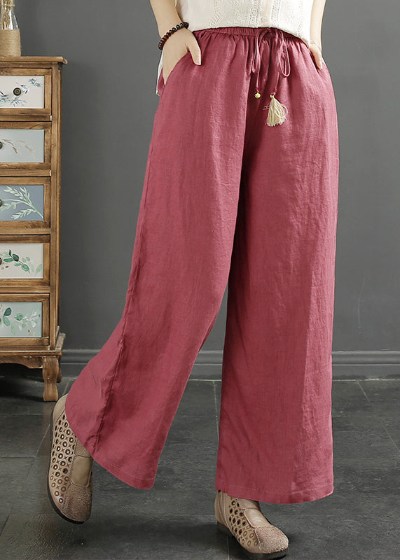 Green Pockets Cinched Linen Wide Leg Crop Pants Fall