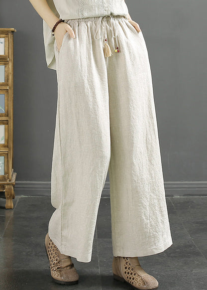 Green Pockets Cinched Linen Wide Leg Crop Pants Fall