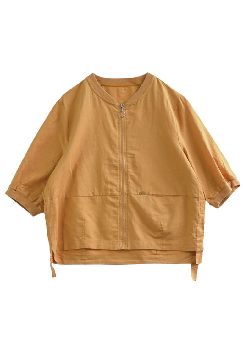 Green Pockets Patchwork Linen Thin Coats Bracelet Sleeve