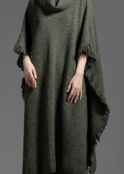 Green Turtle Neck Side Open Wool Knit Dress Winter