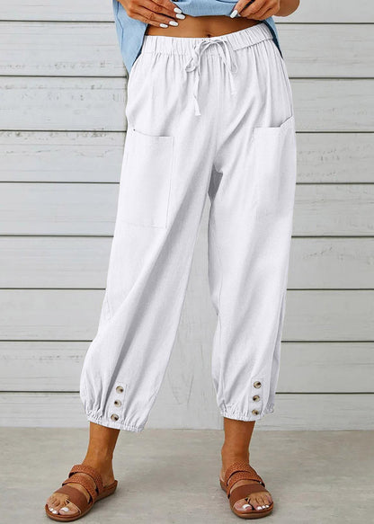 Grey Elastic Waist Crop Pants Summer
