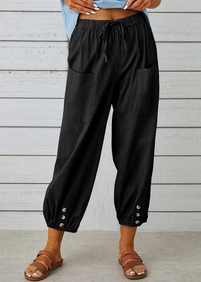 Grey Elastic Waist Crop Pants Summer