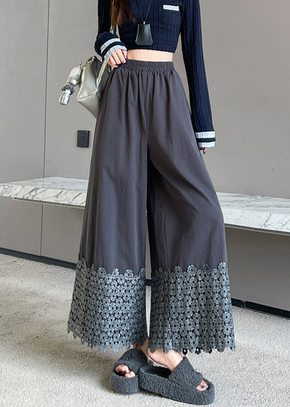 Grey Patchwork Cotton Wide Leg Pants Spring