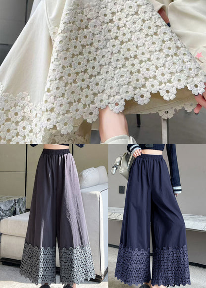 Grey Patchwork Cotton Wide Leg Pants Spring