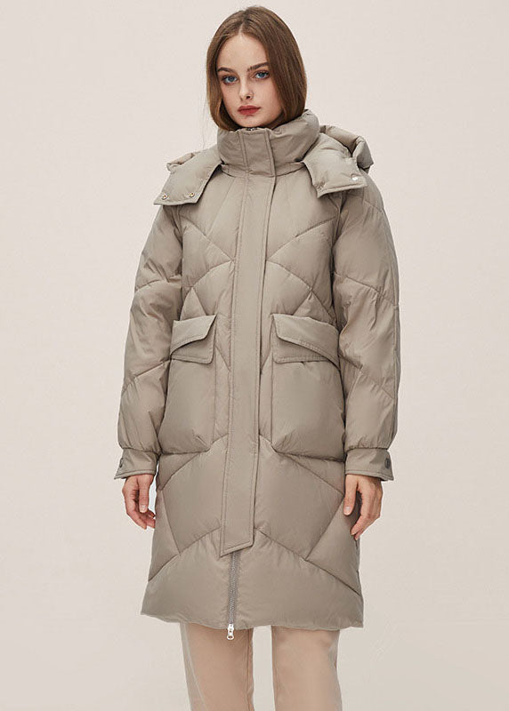 Grey Hooded Color Thick Duck Down Puffers Jackets Winter
