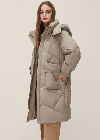 Grey Hooded Color Thick Duck Down Puffers Jackets Winter