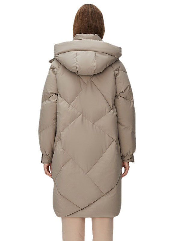 Grey Hooded Color Thick Duck Down Puffers Jackets Winter