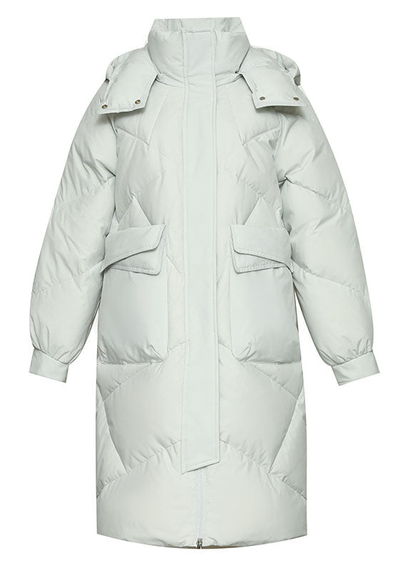 Grey Hooded Color Thick Duck Down Puffers Jackets Winter