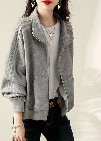 Grey Oversized Cotton Sweatshirt Coat Fall