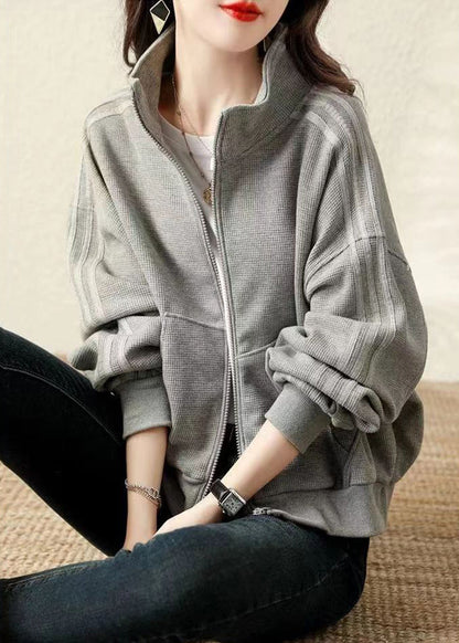 Grey Oversized Cotton Sweatshirt Coat Fall