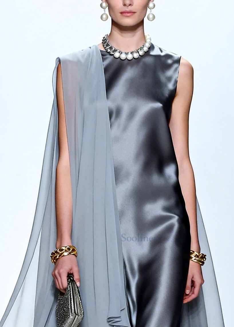 Grey Oversized Patchwork Chiffon Maxi Dress Summer