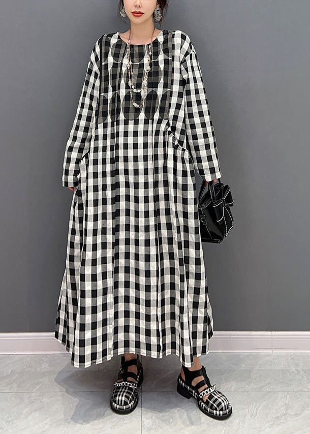 Grey Oversized Plaid Cotton Beach Dress Spring