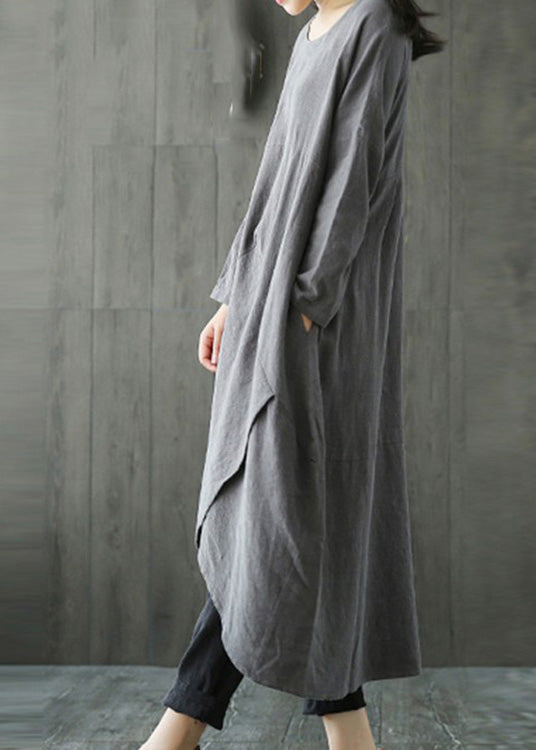 Grey Patchwork Linen Long Dresses Spring