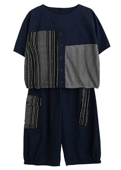 Grey Patchwork Print Two Piece Set Clothing Summer Linen