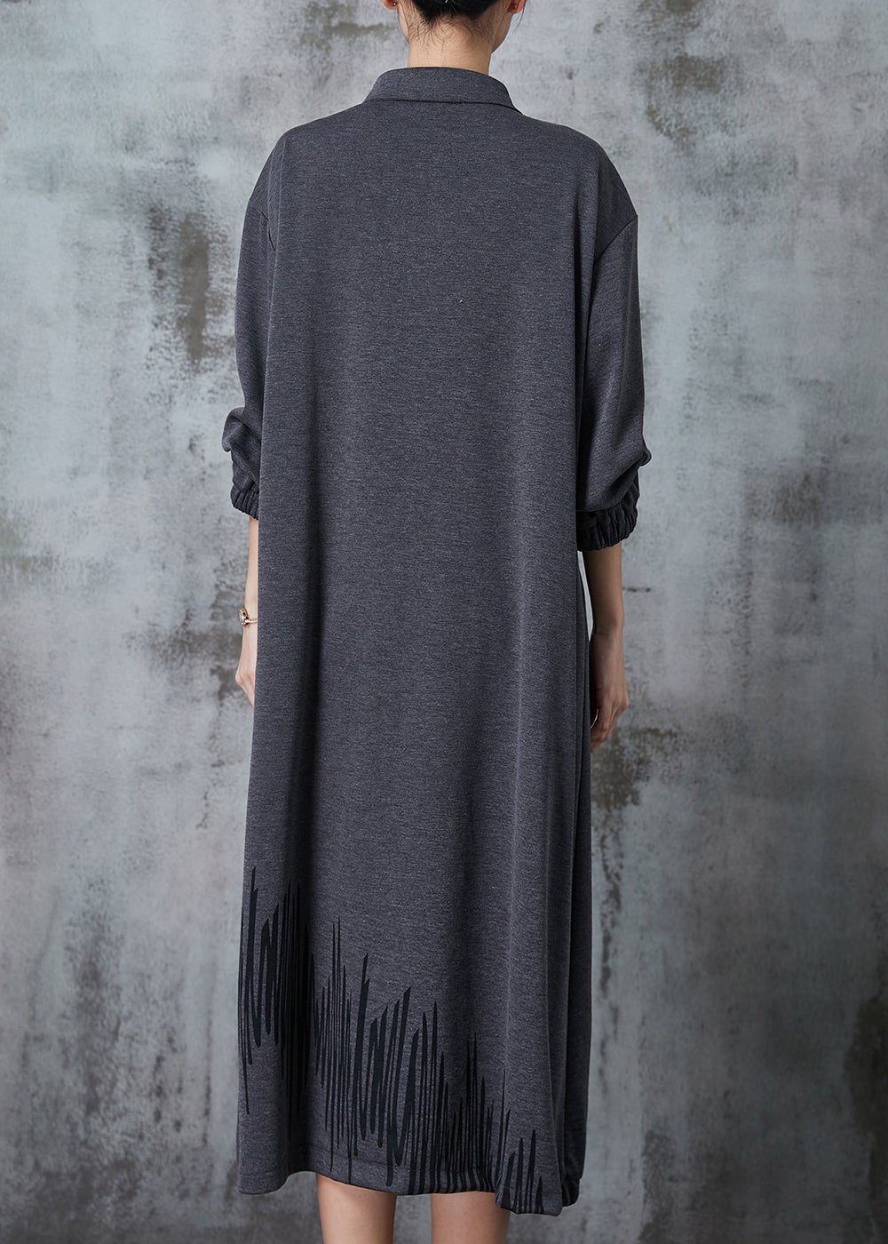 Grey Peter Pan Collar Patchwork Cotton Maxi Dresses Spring