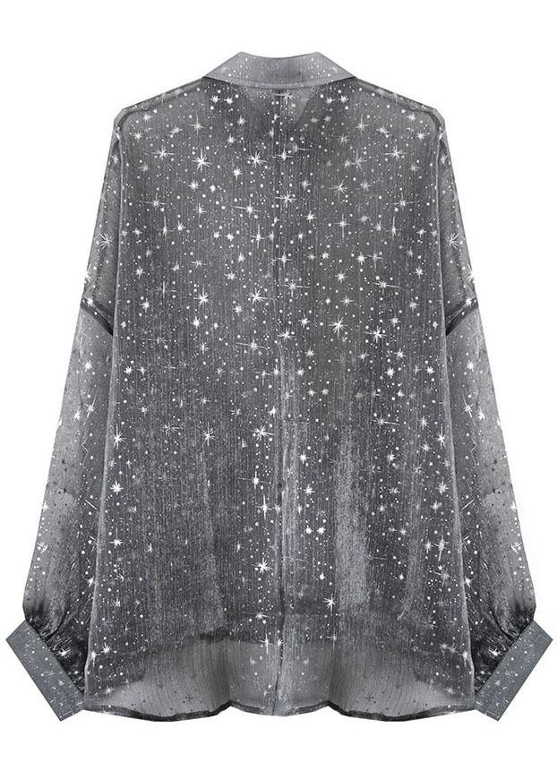 Plus Size Grey Print Peter Pan Collar Button Blouse Top