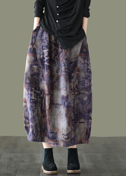 Indigo Geometry Retro Print a Line Pockets Fall Skirts