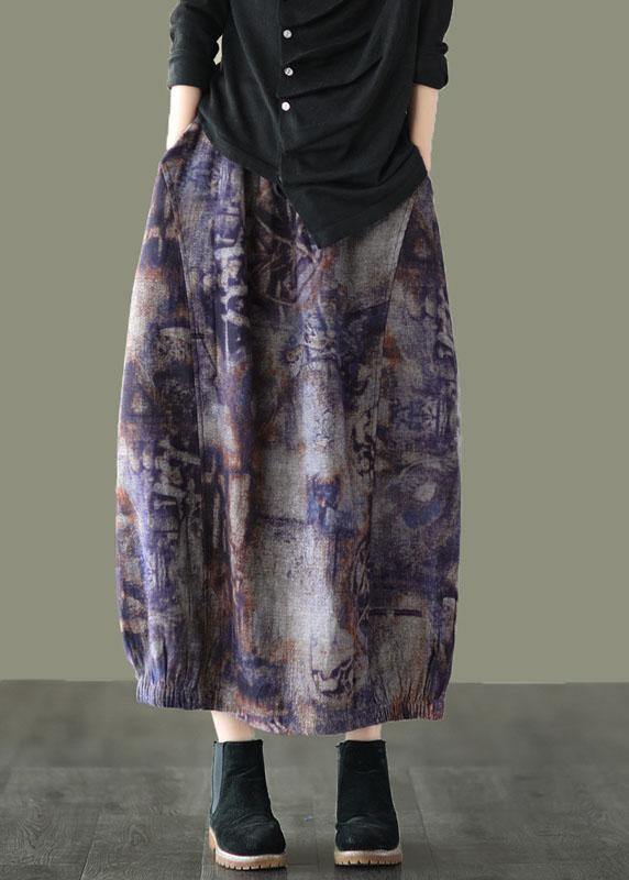Plus Sizegrey Flowers Retro Print a Line Pockets Fall Skirts