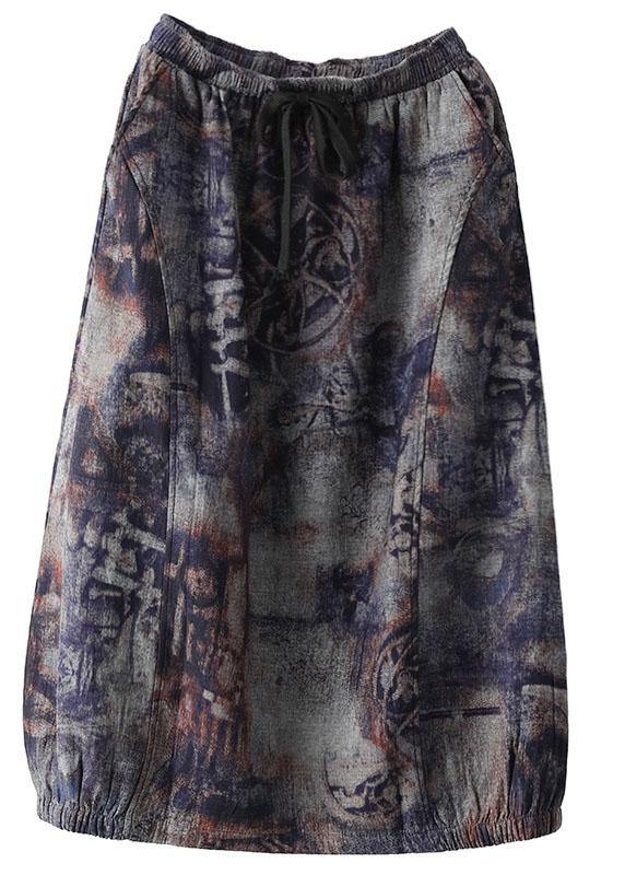 Indigo Geometry Retro Print a Line Pockets Fall Skirts