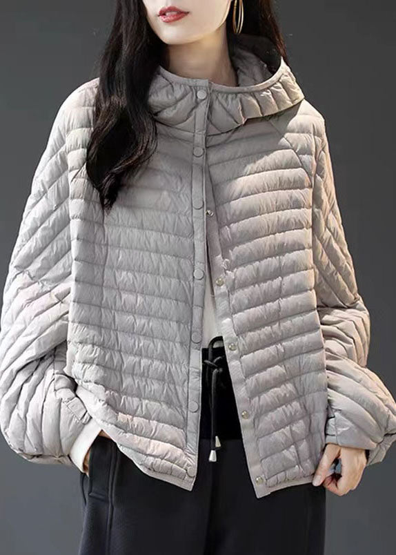 Grey Striped Button Fine Cotton Filled Parka Winter