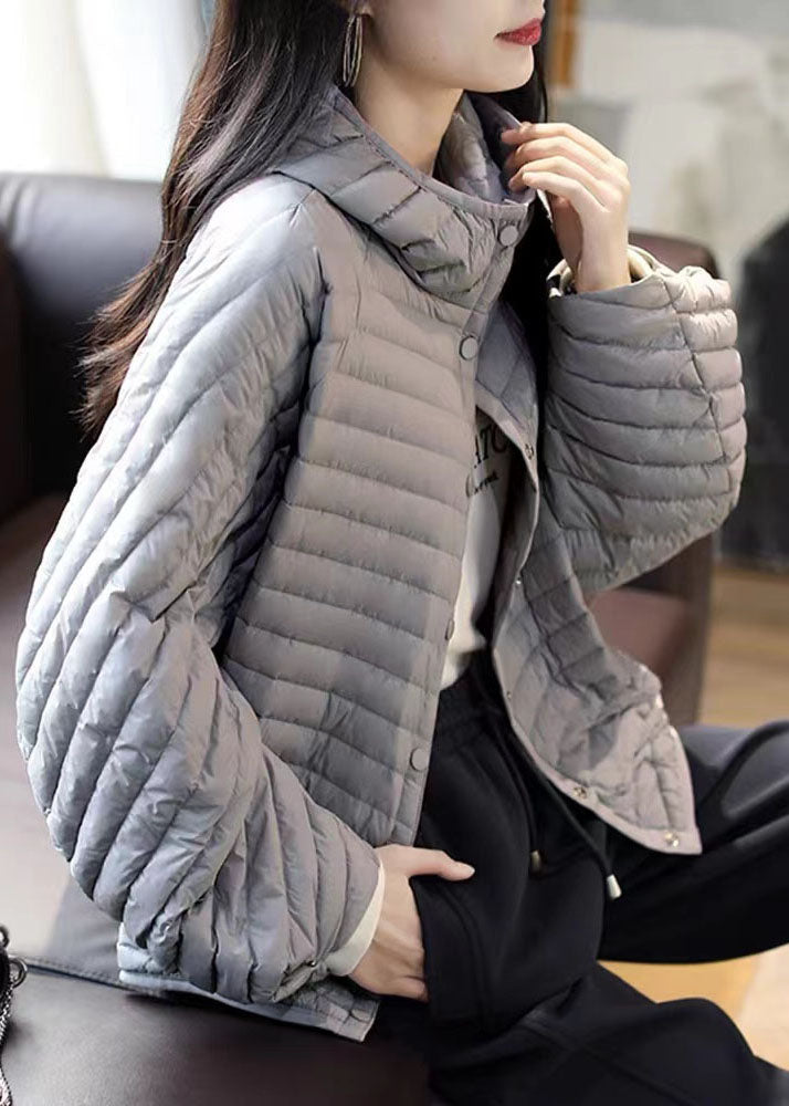 Grey Striped Button Fine Cotton Filled Parka Winter