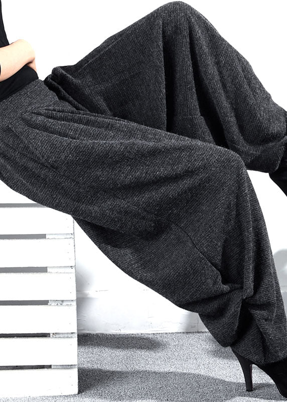 Grey Wrinkled Pockets Regular Lantern Winter Pants