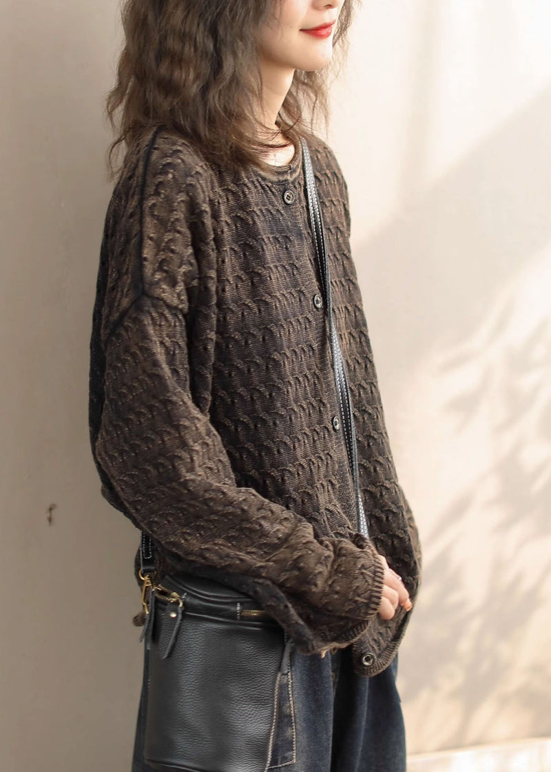 Khaki O Neck Button Knit Cardigans Spring