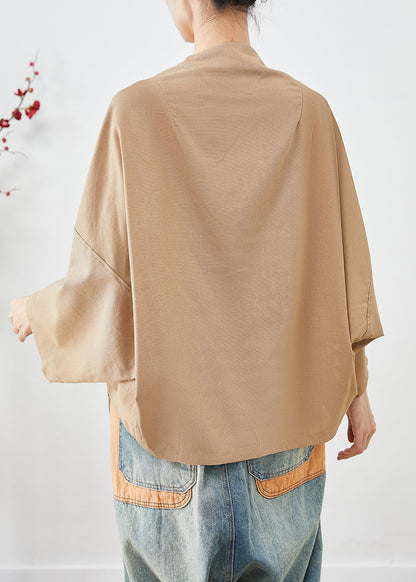 Khaki Oversized Pockets Linen Jackets Batwing Sleeve