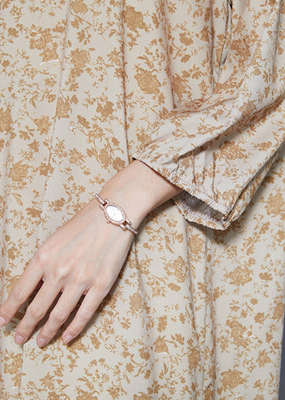 Khaki Oversized Print Cotton Vacation Dress Bracelet Sleeve
