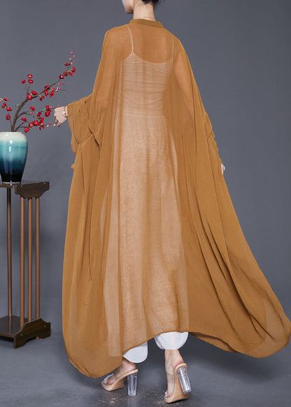 Khaki Oversized Wrinkled Chiffon Upf 50+ Long Smock Summer