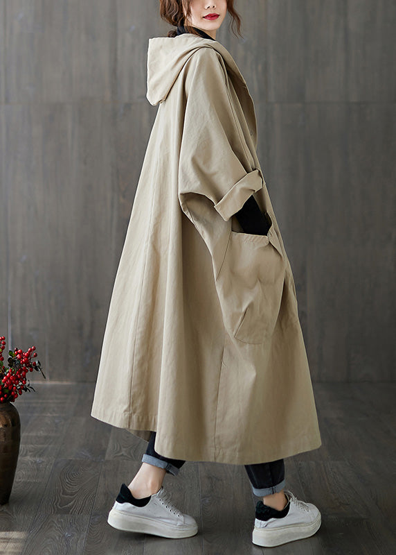 Khaki Patchwork Button Long Hoodies Trench Coats Spring