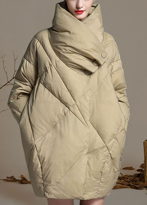 Khaki Peter Pan Collar Button Winter Duck Down Coat