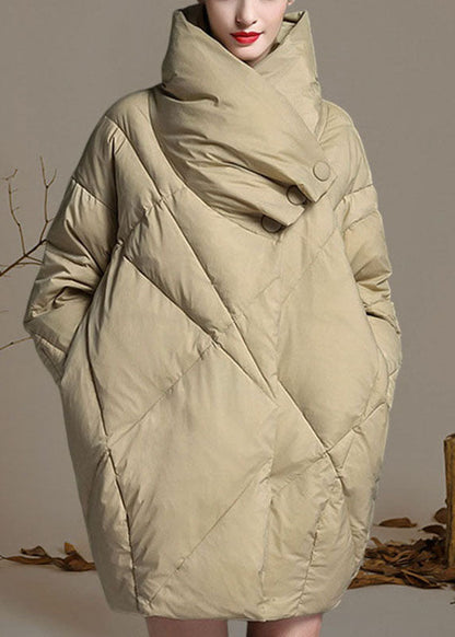 Khaki Peter Pan Collar Button Winter Duck Down Coat