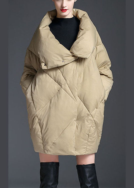 Khaki Peter Pan Collar Button Winter Duck Down Coat