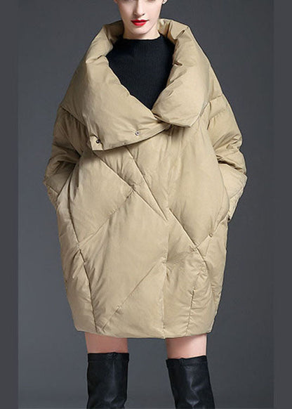 Khaki Peter Pan Collar Button Winter Duck Down Coat