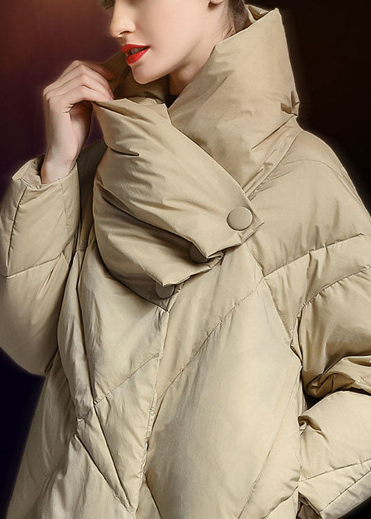 Khaki Peter Pan Collar Button Winter Duck Down Coat