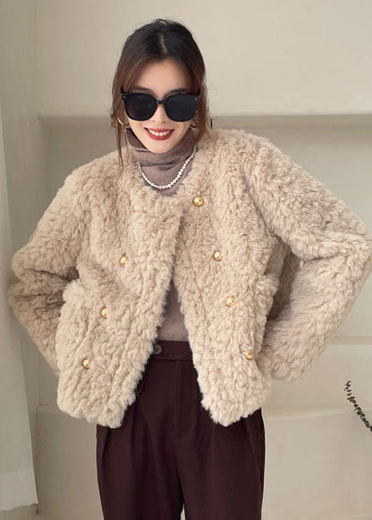 Khaki Pockets Faux Fur Winter Coats Winter