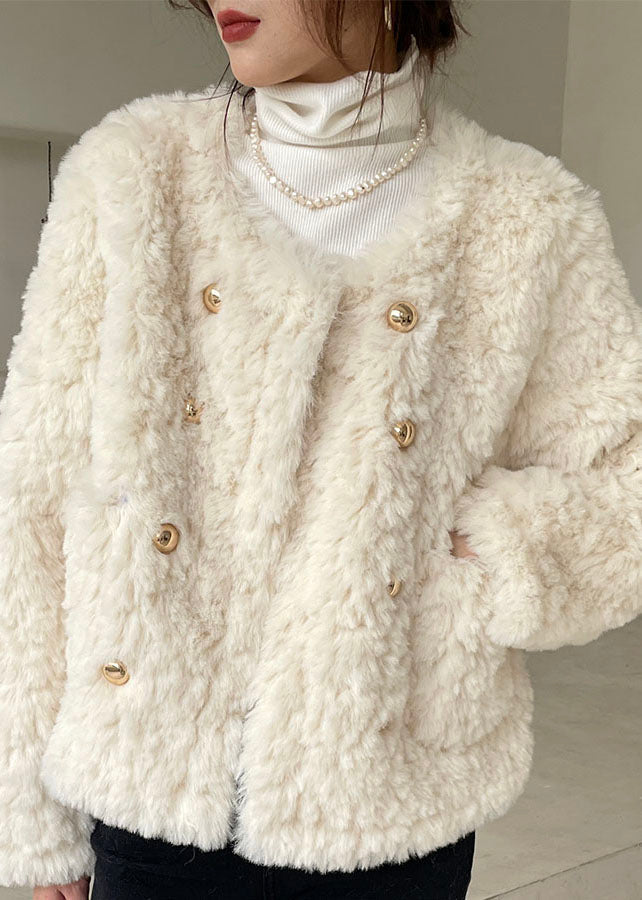 Khaki Pockets Faux Fur Winter Coats Winter