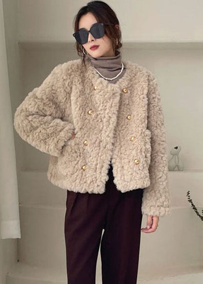 Khaki Pockets Faux Fur Winter Coats Winter